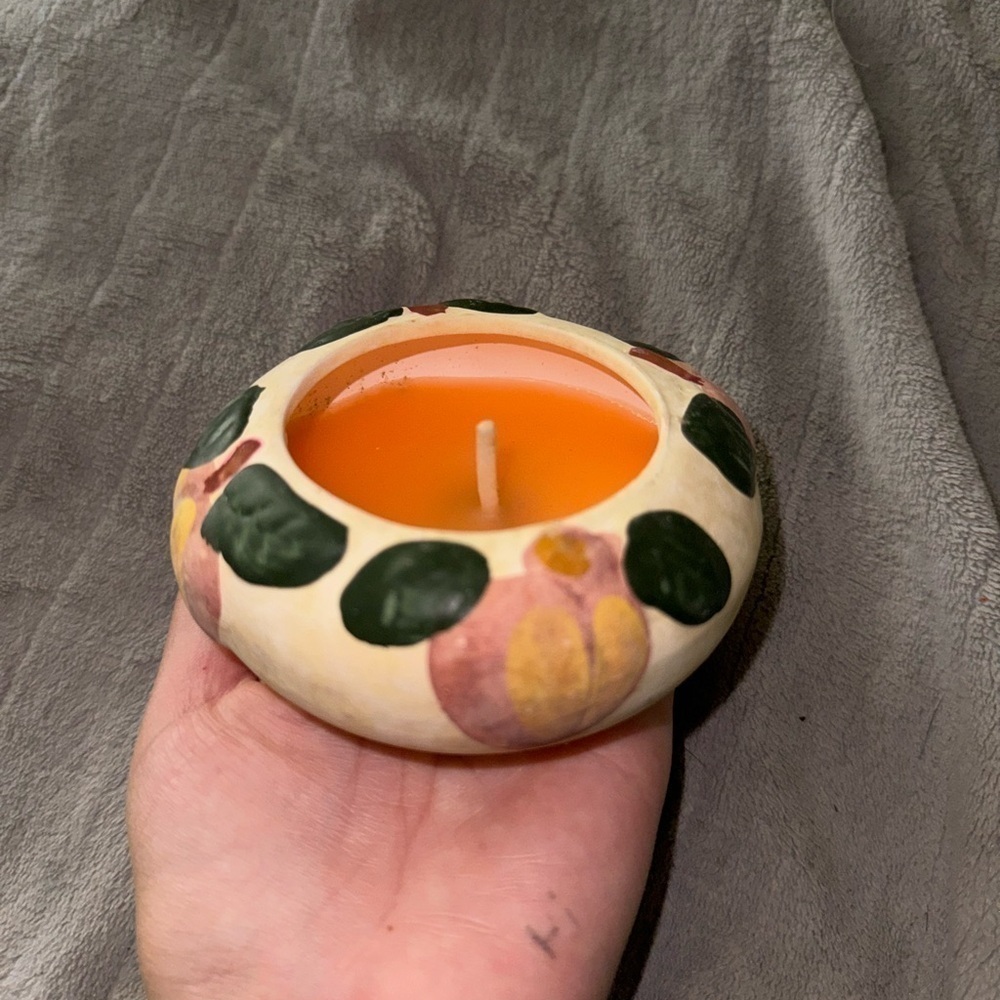 NWT Clay Decorative Candle Peach Orange Jar Unused Home Decor Accent